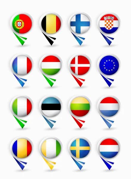 European Union members map pointers with flags.Part 1 — Stock Vector
