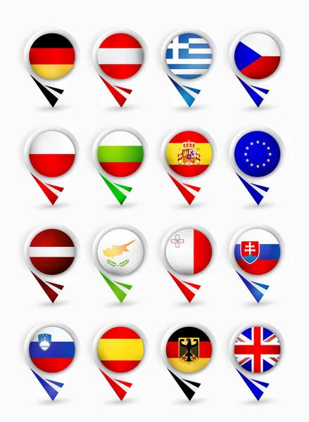 European Union members map pointers with flags.Part 2 — Stock Vector