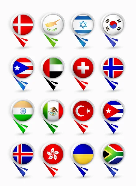 Most popular flags map pointers.Part 2 — Stock Vector
