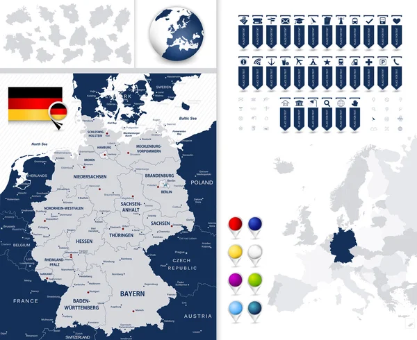 Germany Map and it's states — Stock Vector