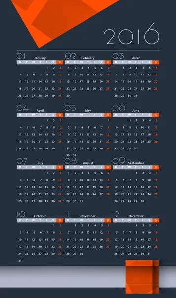 Calendario 2016 Plantilla de diseño. Versión rasterizada —  Fotos de Stock
