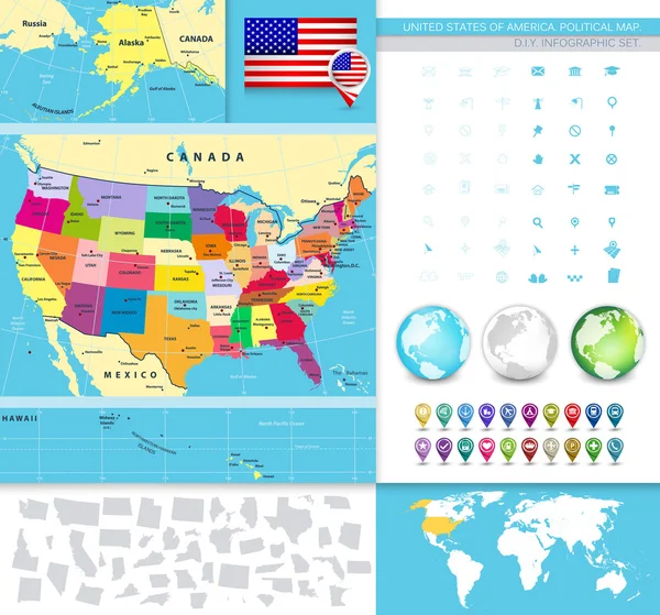 Πολιτικό χάρτη των ΗΠΑ με κράτη μέλη της — Διανυσματικό Αρχείο