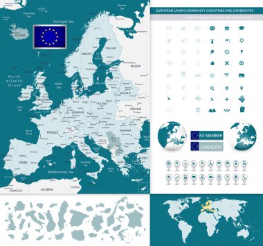 Avrupa Birliği topluluk ülkeler ve aday harita