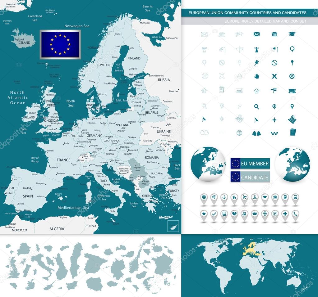 European Union community countries and candidates map