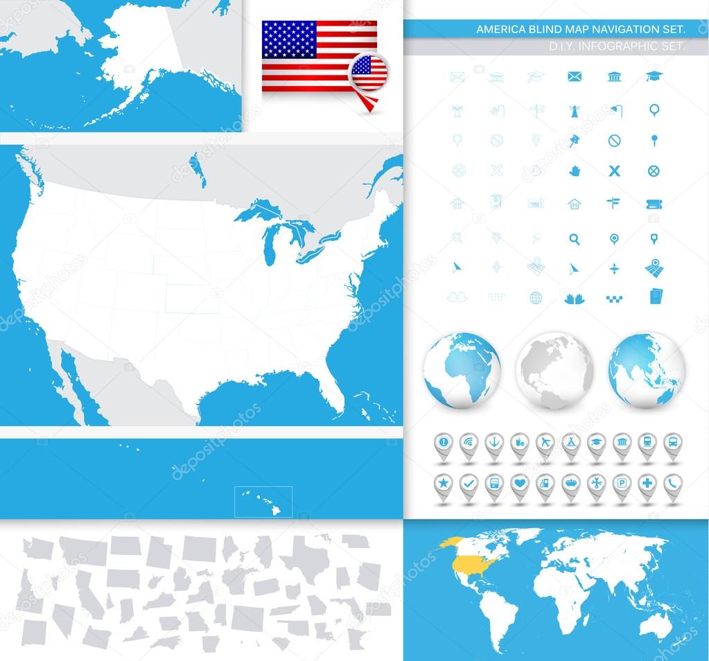 USA blind map navigation set