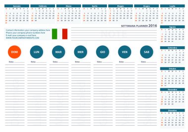 2016 Italian Week Planner Calendar Vector Design Template 2