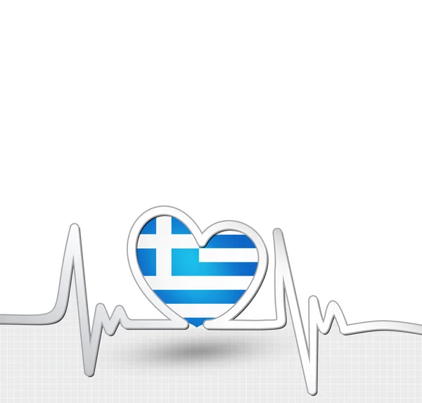 Bandera de Grecia línea de corazón y latidos — Archivo Imágenes Vectoriales