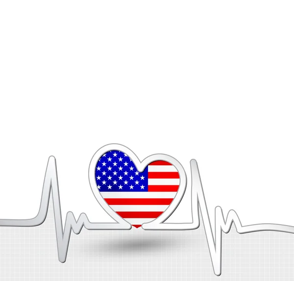 EUA bandeira coração e batimento cardíaco linha —  Vetores de Stock