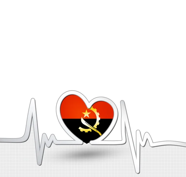 Flaga Angoli serca i bicie serca linii — Wektor stockowy