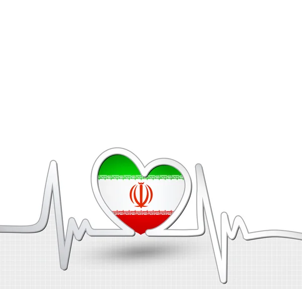 Iran bandiera cuore e battito cardiaco linea — Vettoriale Stock