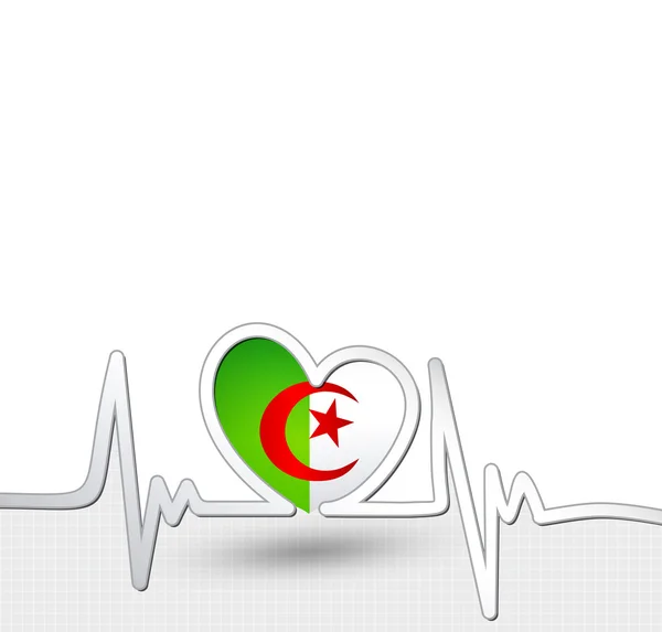 Algérie drapeau coeur et battement de coeur ligne — Image vectorielle
