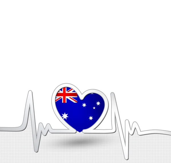 Australië vlag hart en hartslag lijn — Stockvector