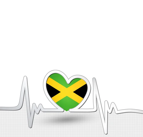 Bandera de Jamaica línea de corazón y latidos — Vector de stock