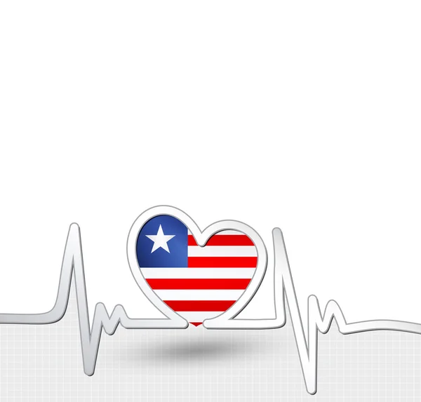 Libéria bandeira coração e batimento cardíaco linha —  Vetores de Stock