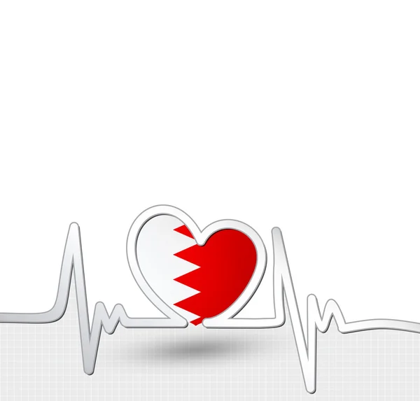 Bahrain flag heart and heartbeat line — Stock Vector