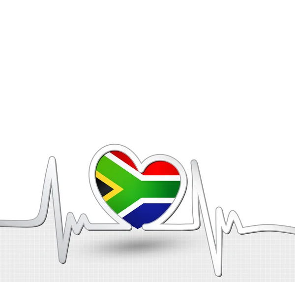 Bandera de Sudáfrica corazón y latidos del corazón — Vector de stock