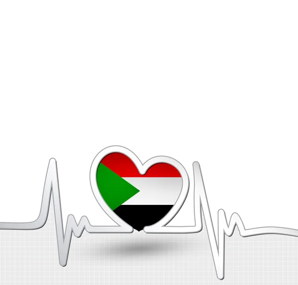 Sudan flagga hjärta och hjärtslag linje — Stock vektor