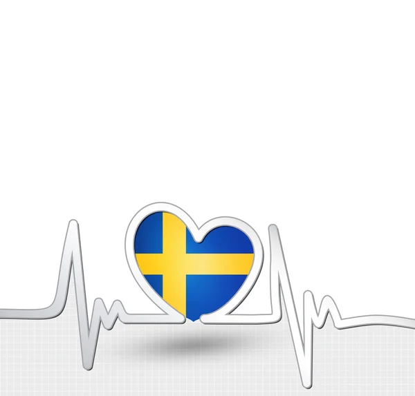 Sverige hjärta och hjärtslag linje — Stock vektor