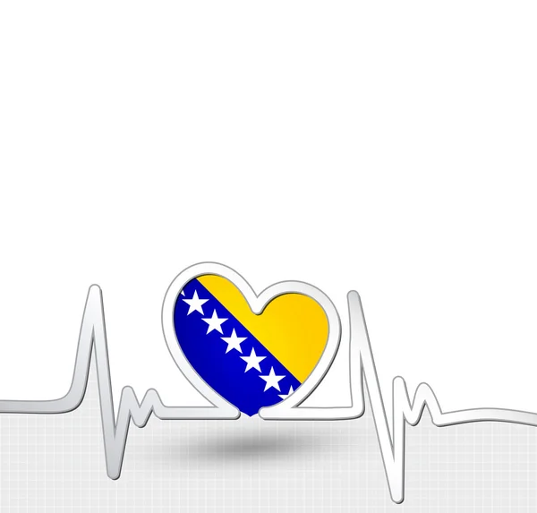 Bandera de Bosnia y Herzegovina línea de corazón y latidos — Vector de stock