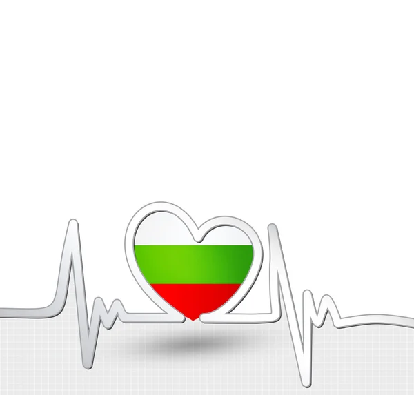 Bulgaria flag heart and heartbeat line — Stock Vector