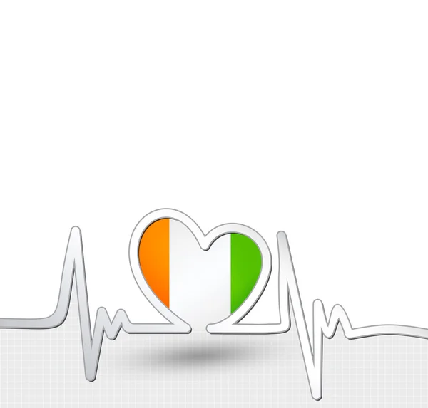 Cote d 'Ivoire Flagge Herz und Herzschlaglinie — Stockvektor