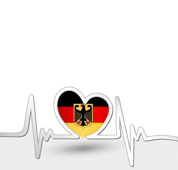 Duitsland vlag hart en hartslag lijn 2 — Stockvector