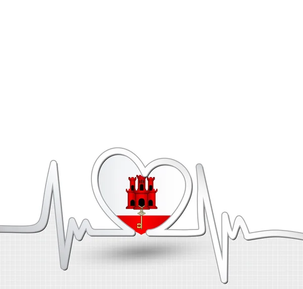 Gibraltar bandeira coração e batimentos cardíacos linha —  Vetores de Stock