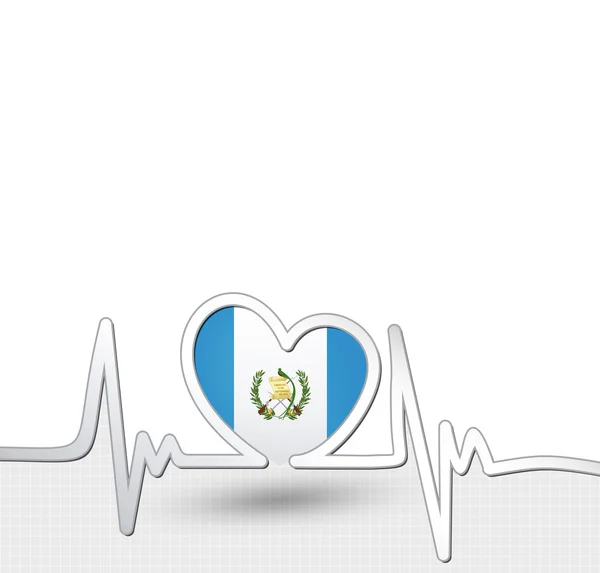 Guatemala bayrağı kalp ve kalp atışı çizgi — Stok Vektör