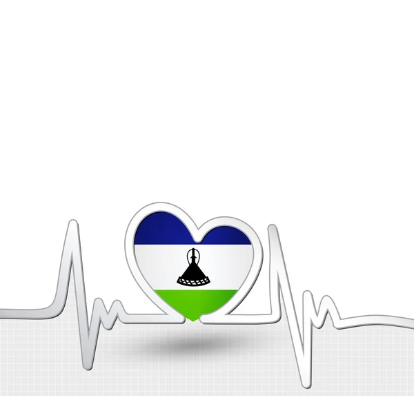 Lesotho vlag hart en hartslag lijn — Stockvector