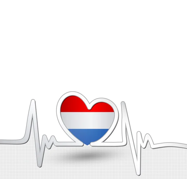 Luxembourg flag heart and heartbeat line — Stock Vector