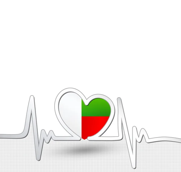 Bandera de Madagascar línea de corazón y latidos — Vector de stock