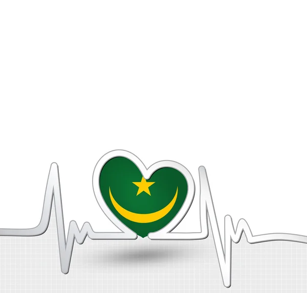 Mauritanië vlag hart en hartslag lijn — Stockvector