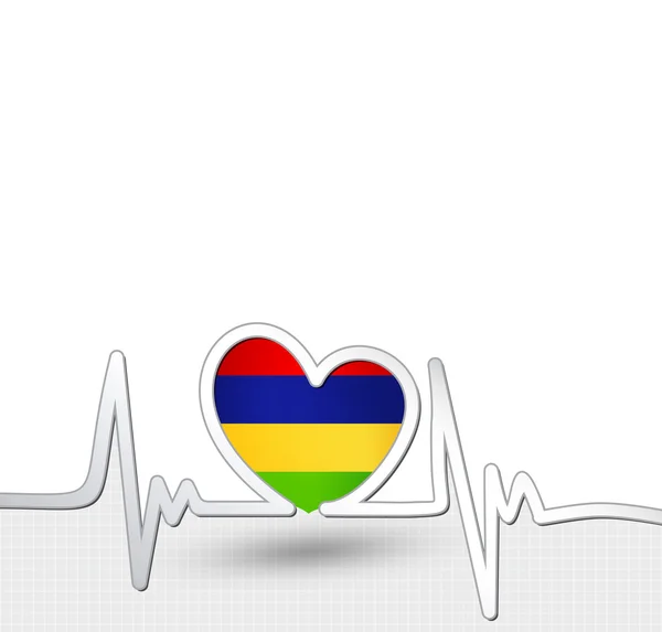 Mauritius bandiera cuore e battito cardiaco linea — Vettoriale Stock