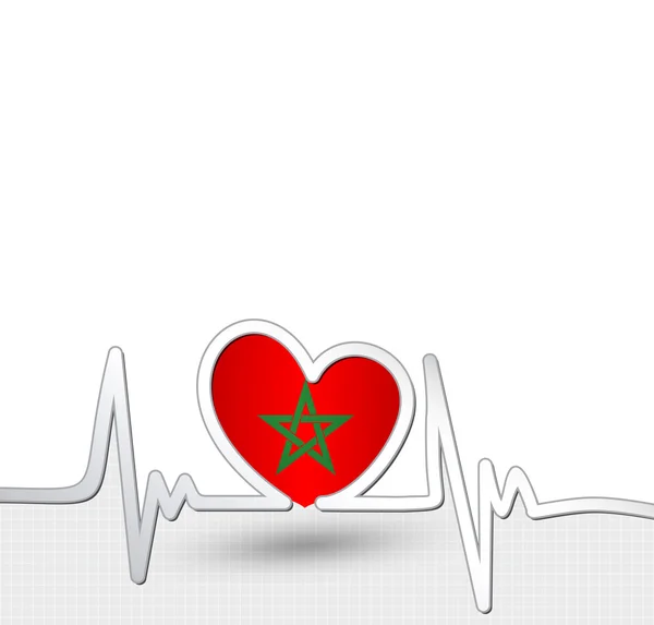 Morocco flag heart and heartbeat line — Stock Vector