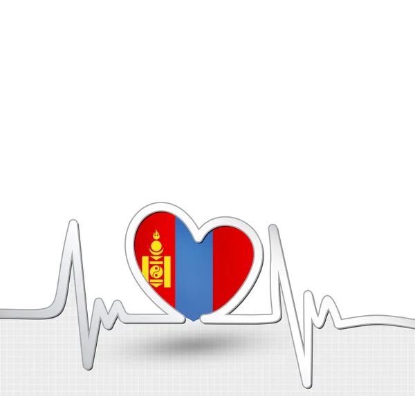 Bandeira da Mongólia coração e batimentos cardíacos linha —  Vetores de Stock