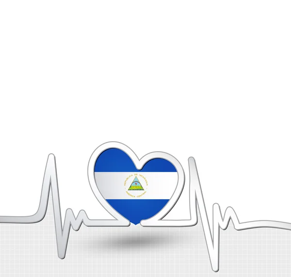 Nikaragua vlajky srdce a tep linie — Stockový vektor