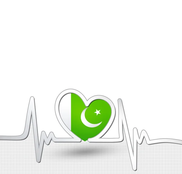 Paquistão bandeira coração e batimento cardíaco linha — Vetor de Stock