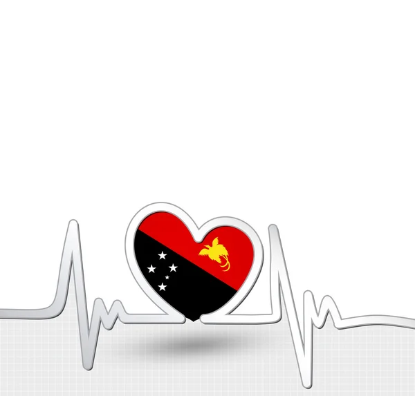 Papua New Guinea flag heart and heartbeat line — Stock Vector