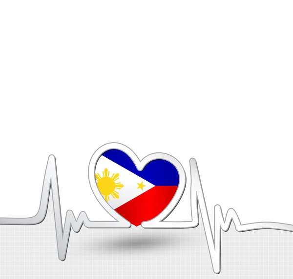 Filippine bandiera cuore e battito cardiaco linea — Vettoriale Stock