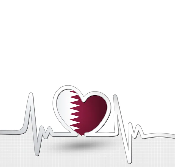 Qatar flag heart and heartbeat line — Stock Vector