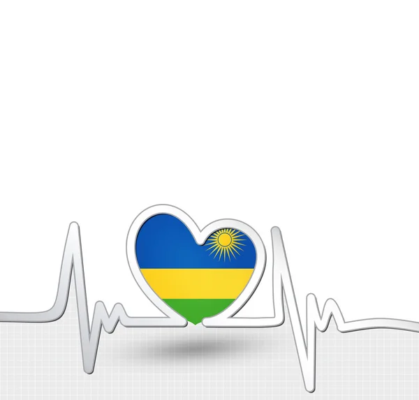 Ruanda Flagge Herz und Herzschlaglinie — Stockvektor