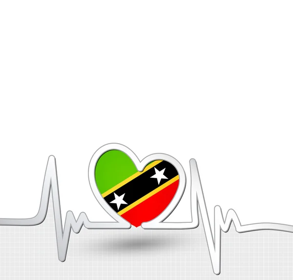 Saint Kitts e Nevis bandiera cuore e battito cardiaco linea — Vettoriale Stock