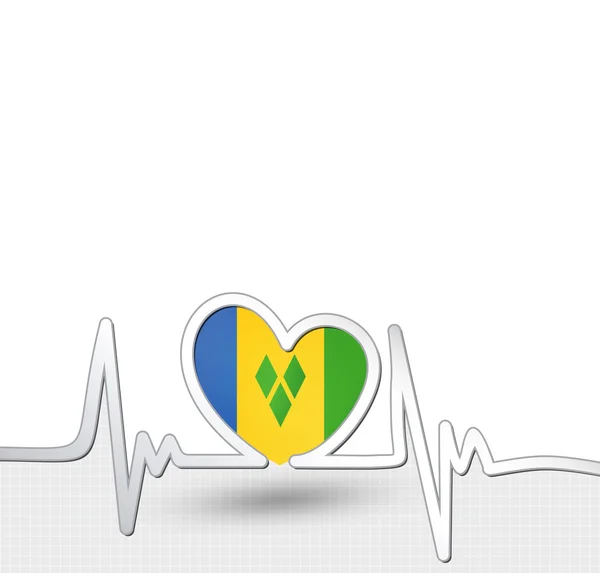 Vincent 和格林纳丁斯国旗的心和心跳线 — 图库矢量图片