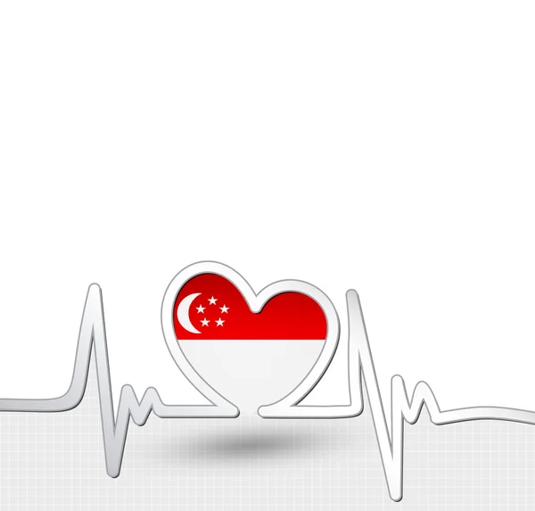 Singapore bandiera cuore e battito cardiaco linea — Vettoriale Stock