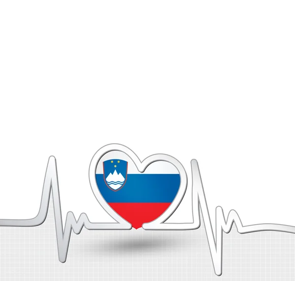 Slovenia flag heart and heartbeat line — Stock Vector