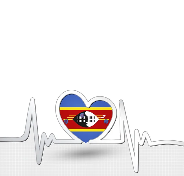 De vlag van Swaziland hart en heartbeat lijn — Stockvector