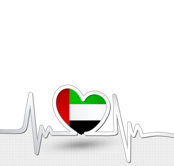 阿联酋国旗的心和心跳线 — 图库矢量图片