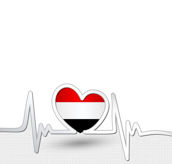 Bendera Yaman jantung dan garis detak jantung - Stok Vektor