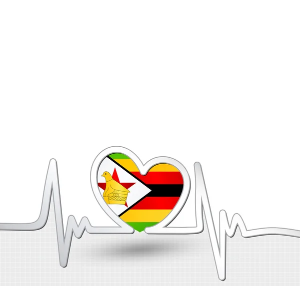 Zimbabwe flagge herz und herzschlaglinie — Stockvektor