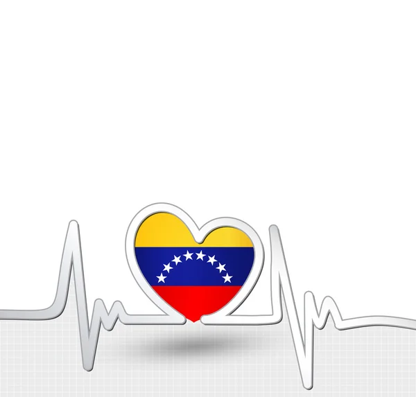 Bandera de Venezuela línea de corazón y latidos — Vector de stock